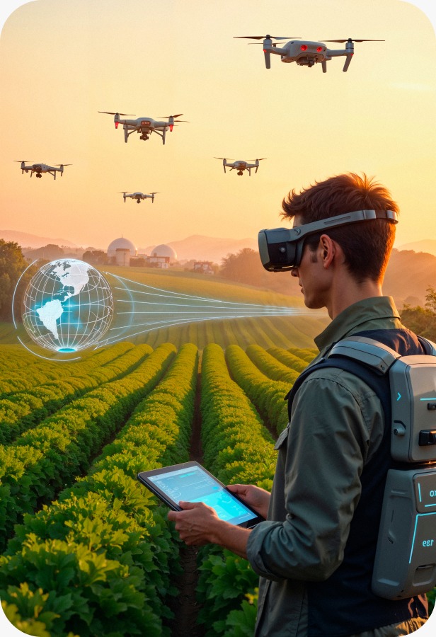Piloto de drones trabajando en campo
